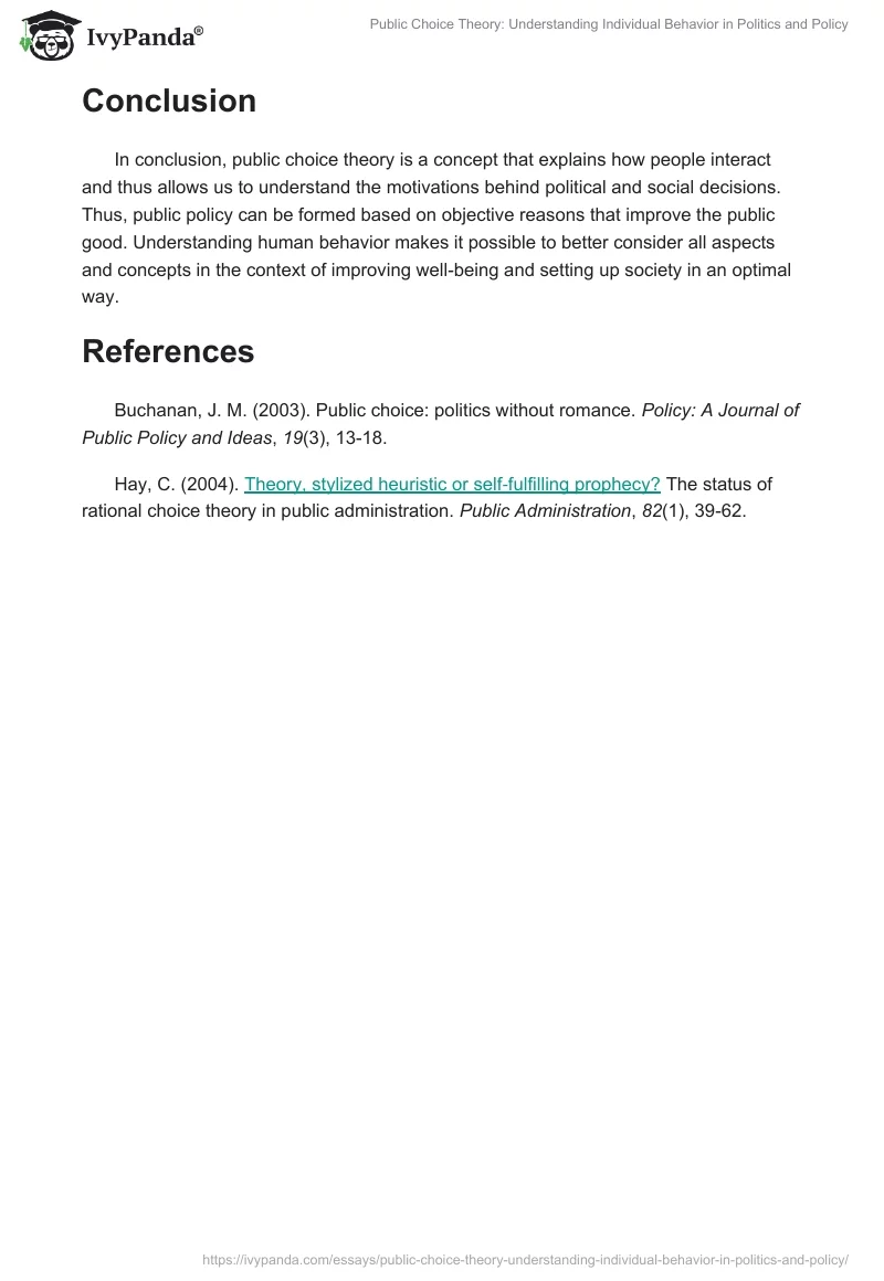Public Choice Theory: Understanding Individual Behavior in Politics and Policy. Page 2