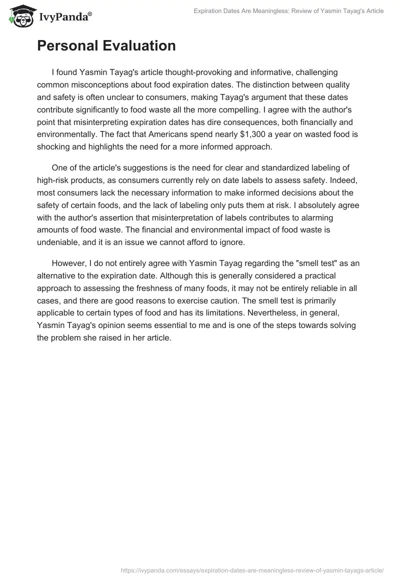 "Expiration Dates Are Meaningless": Review of Yasmin Tayag's Article. Page 2