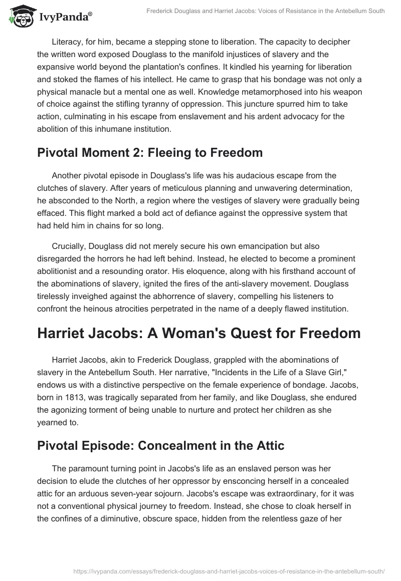 Frederick Douglass and Harriet Jacobs: Voices of Resistance in the Antebellum South. Page 2