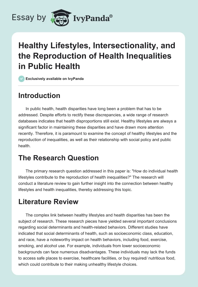 Healthy Lifestyles, Intersectionality, and the Reproduction of Health Inequalities in Public Health. Page 1