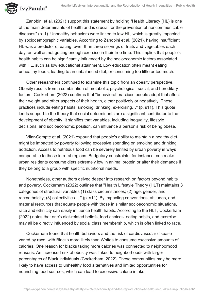 Healthy Lifestyles, Intersectionality, and the Reproduction of Health Inequalities in Public Health. Page 2