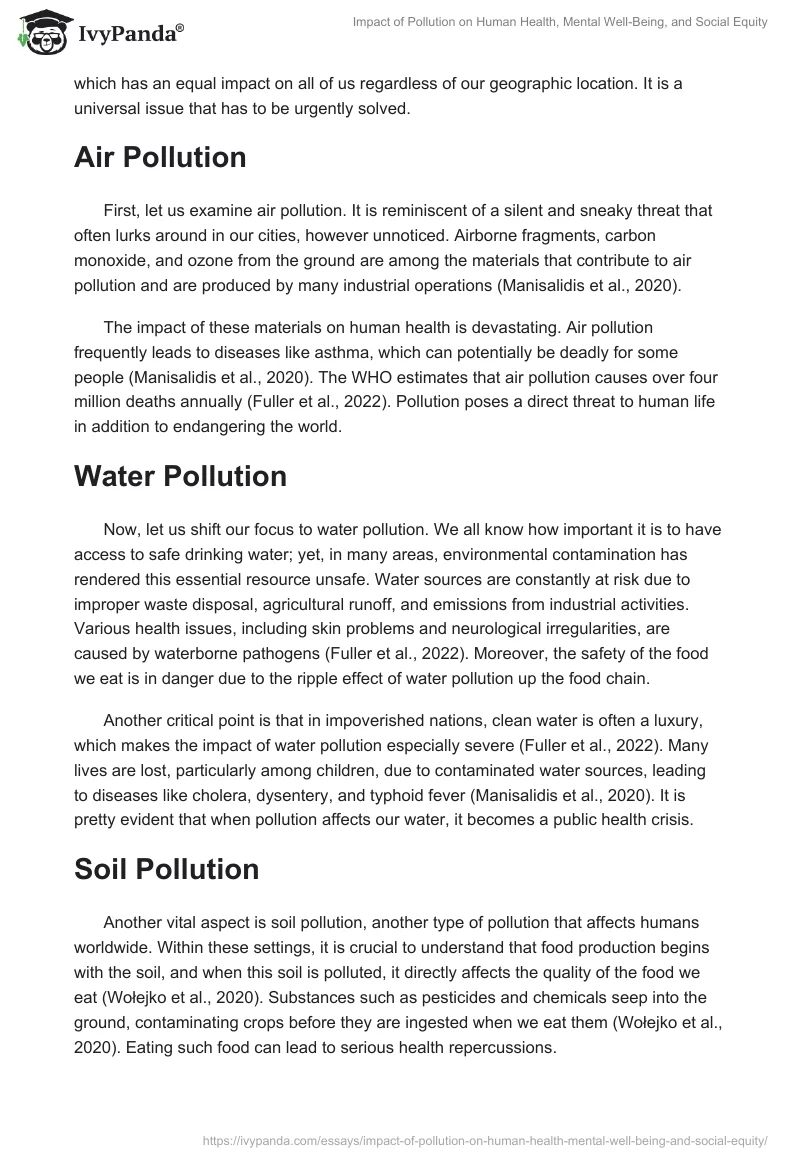 Impact of Pollution on Human Health, Mental Well-Being, and Social Equity. Page 2