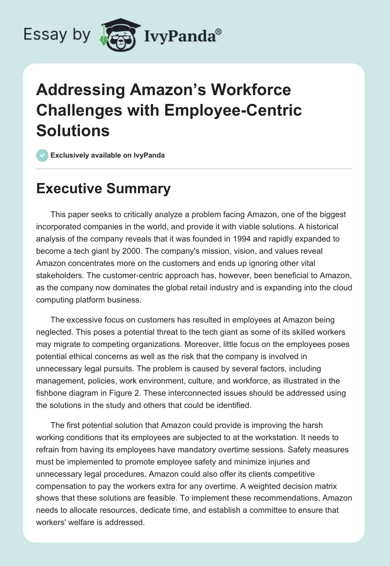 Addressing Amazon’s Workforce Challenges with Employee-Centric Solutions. Page 1