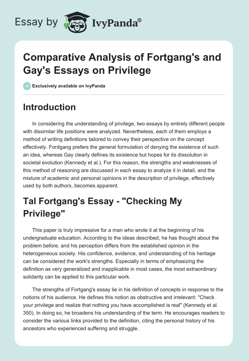 Comparative Analysis of Fortgang's and Gay's Essays on Privilege. Page 1