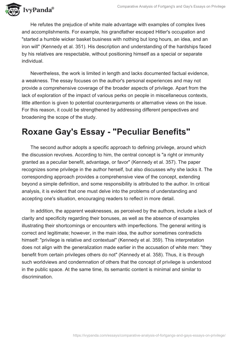 Comparative Analysis of Fortgang's and Gay's Essays on Privilege. Page 2