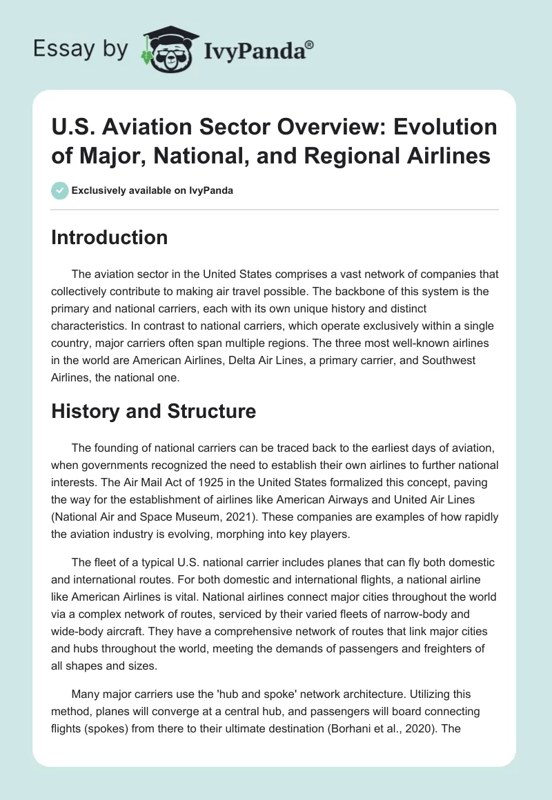 U.S. Aviation Sector Overview: Evolution of Major, National, and Regional Airlines. Page 1