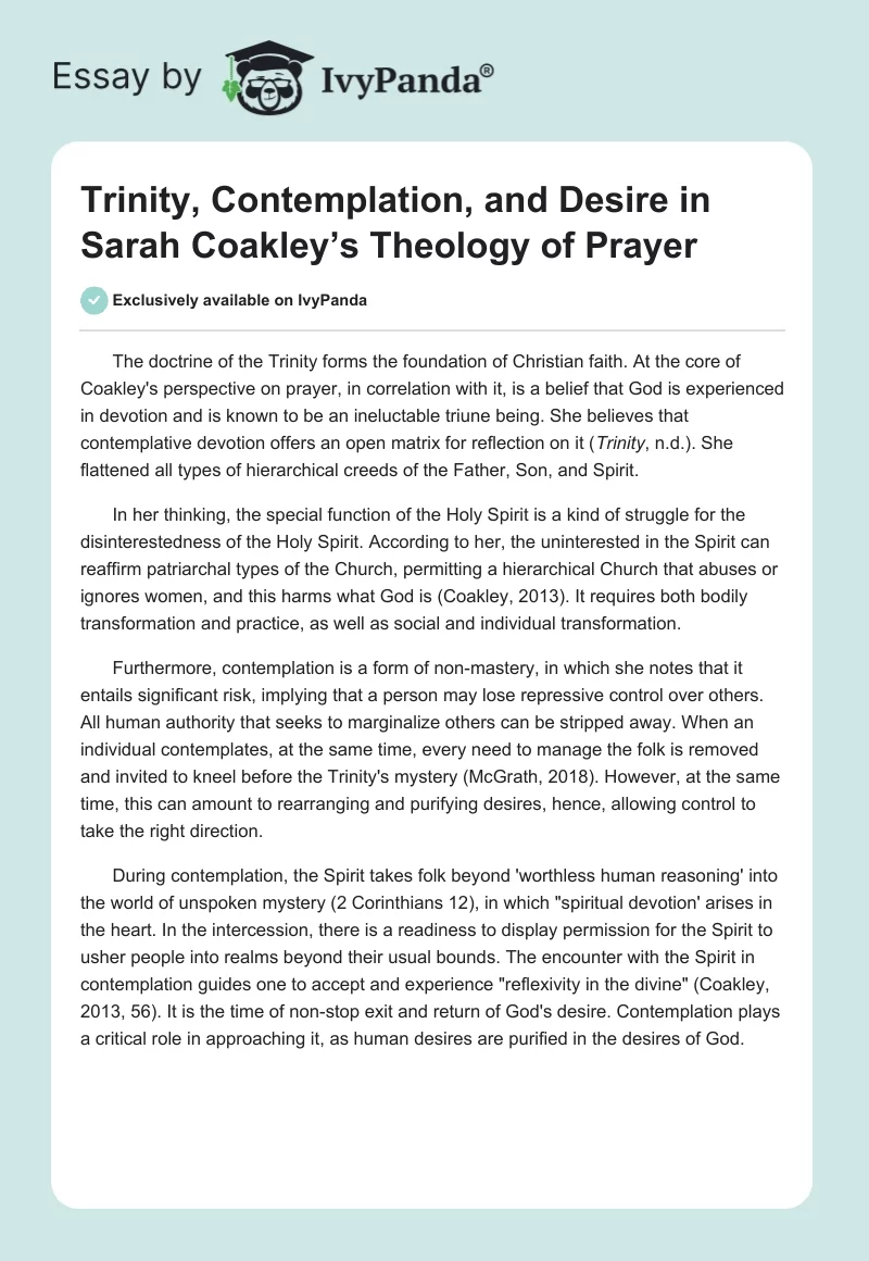 Trinity, Contemplation, and Desire in Sarah Coakley’s Theology of Prayer. Page 1