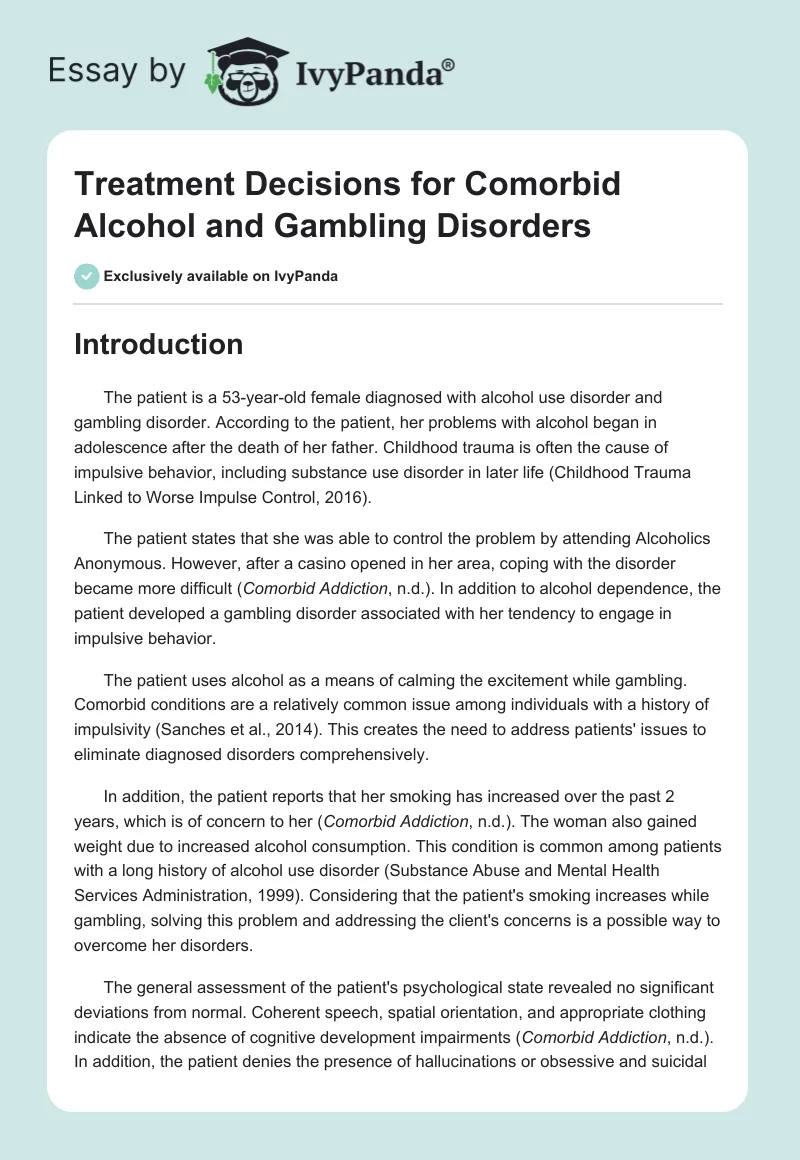 Treatment Decisions for Comorbid Alcohol and Gambling Disorders. Page 1