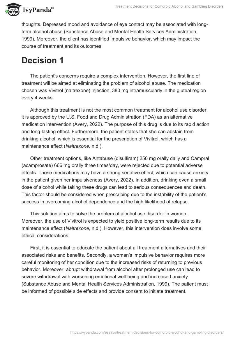 Treatment Decisions for Comorbid Alcohol and Gambling Disorders. Page 2