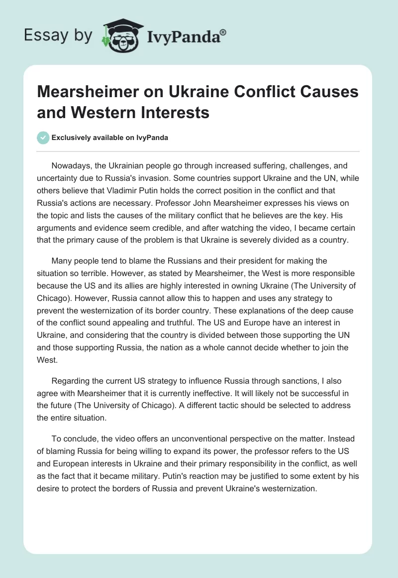 Mearsheimer on Ukraine Conflict Causes and Western Interests. Page 1