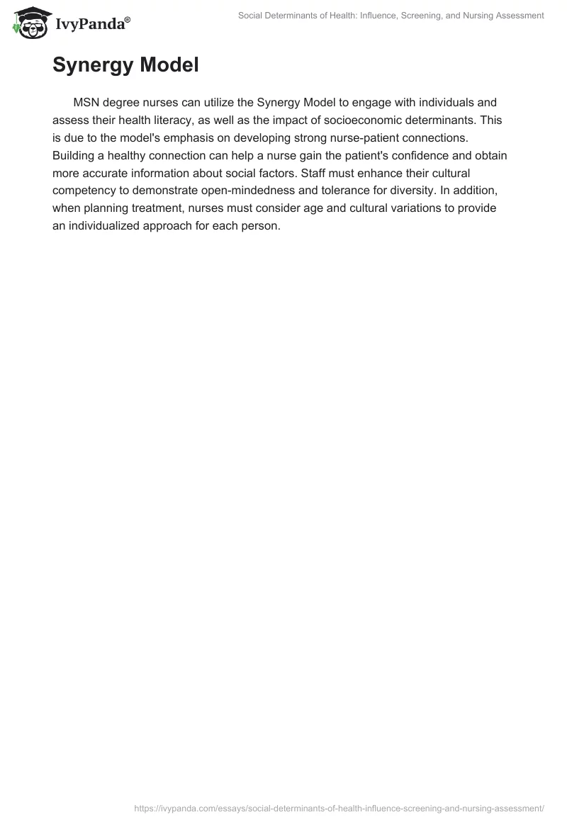Social Determinants of Health: Influence, Screening, and Nursing Assessment. Page 2