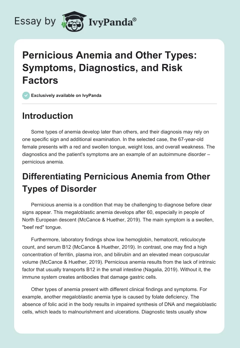 Pernicious Anemia and Other Types: Symptoms, Diagnostics, and Risk Factors. Page 1