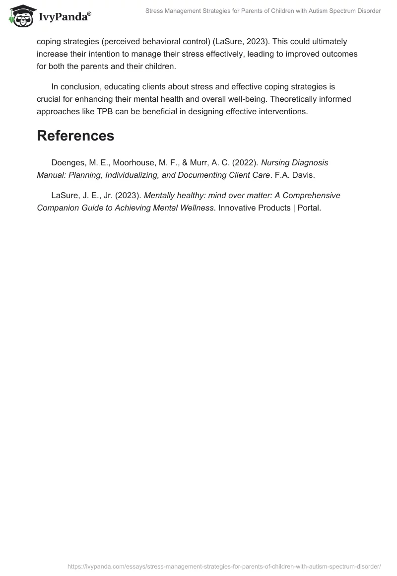Stress Management Strategies for Parents of Children with Autism Spectrum Disorder. Page 2