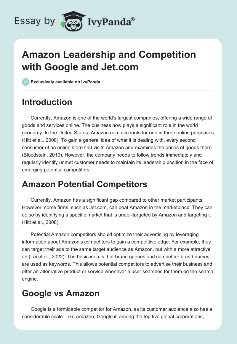 Amazon Leadership and Competition with Google and Jet.com. Page 1