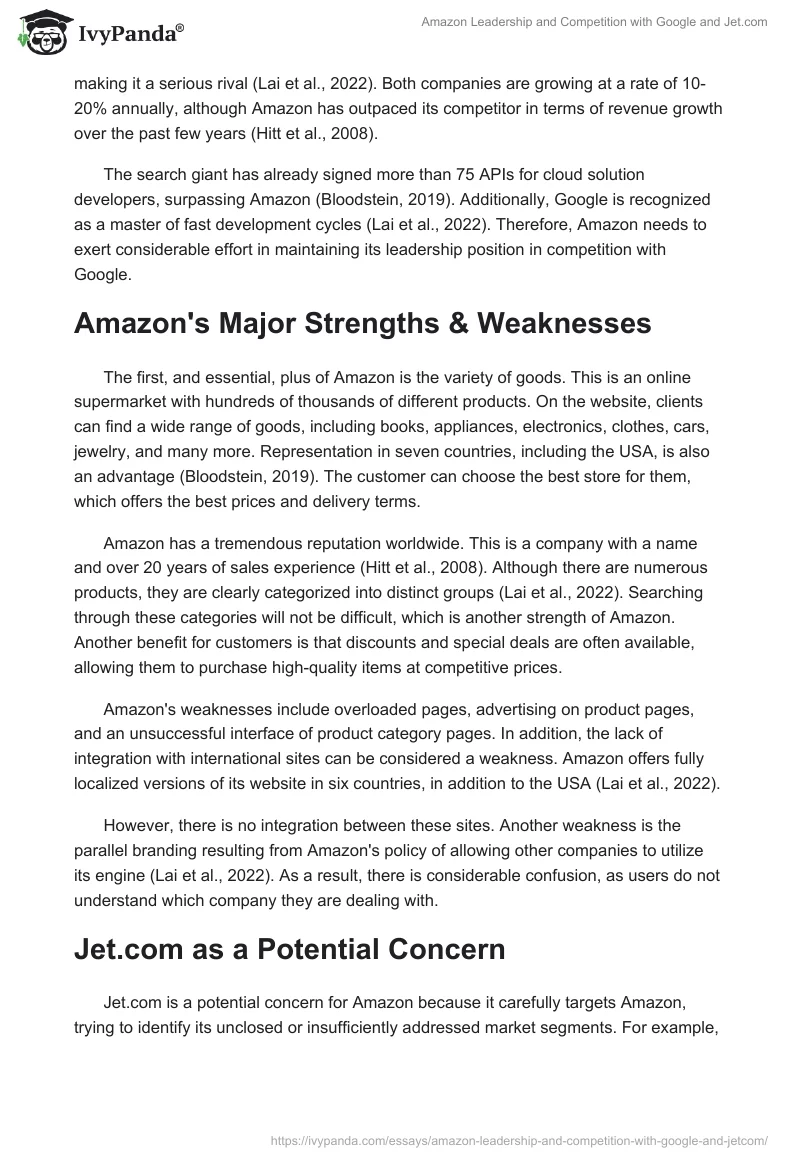 Amazon Leadership and Competition with Google and Jet.com. Page 2