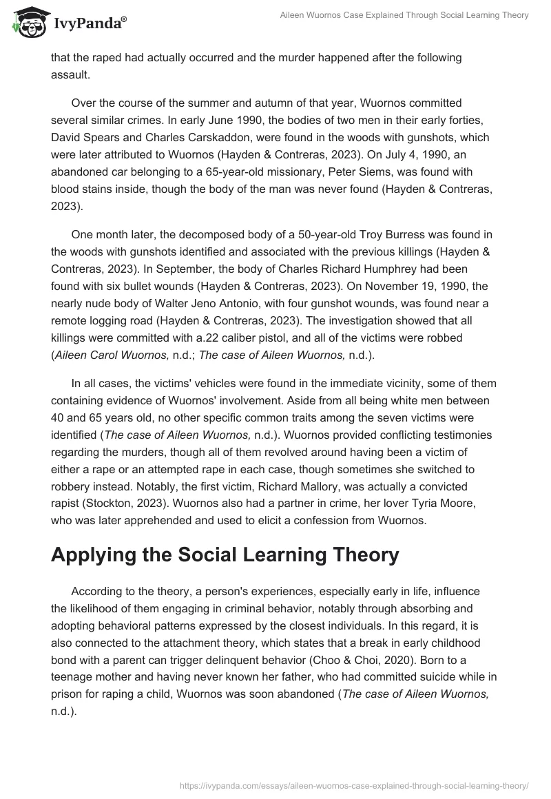 Aileen Wuornos Case Explained Through Social Learning Theory. Page 2