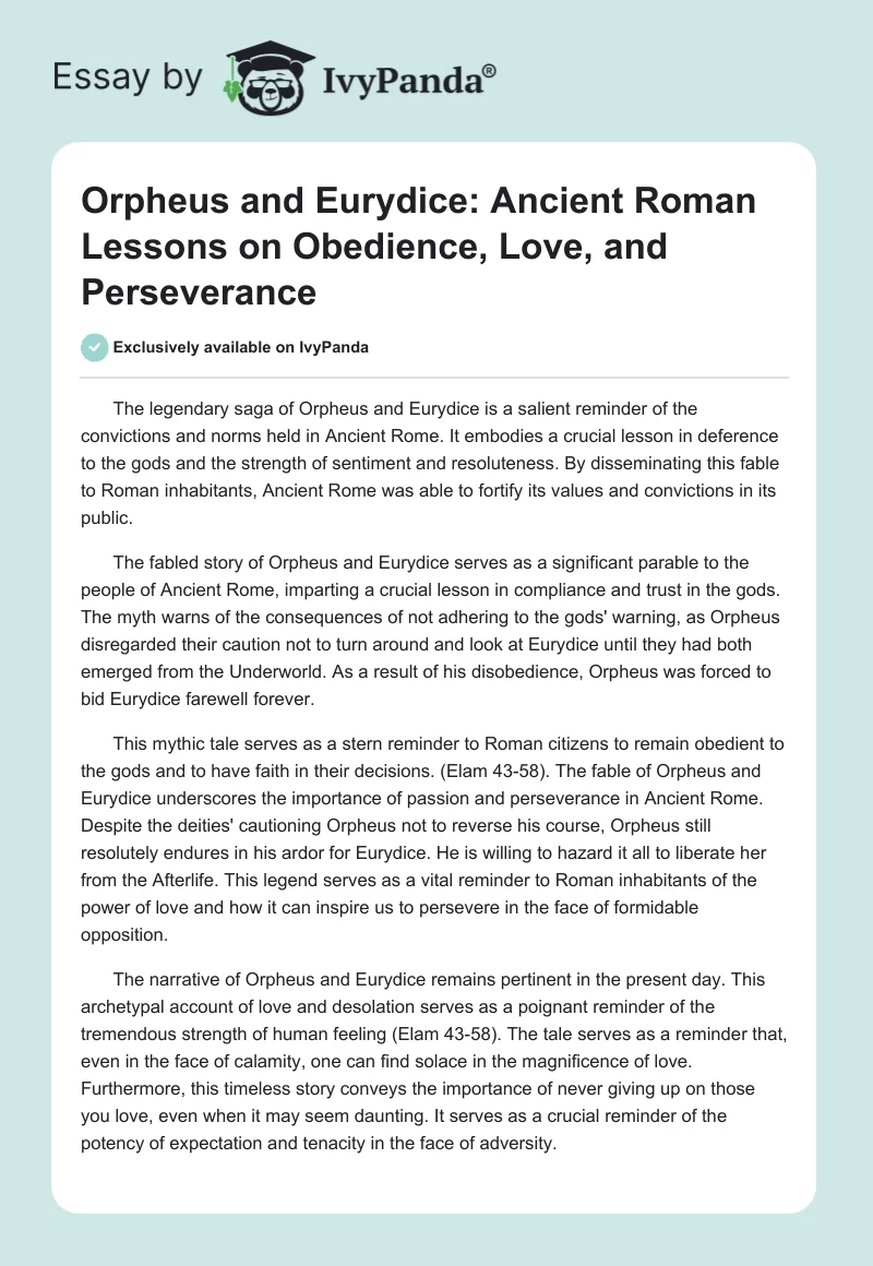 Orpheus and Eurydice: Ancient Roman Lessons on Obedience, Love, and Perseverance. Page 1