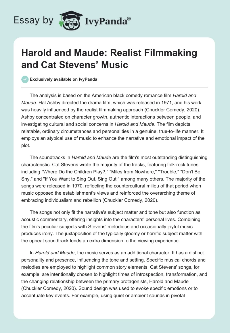 Harold and Maude: Realist Filmmaking and Cat Stevens’ Music. Page 1