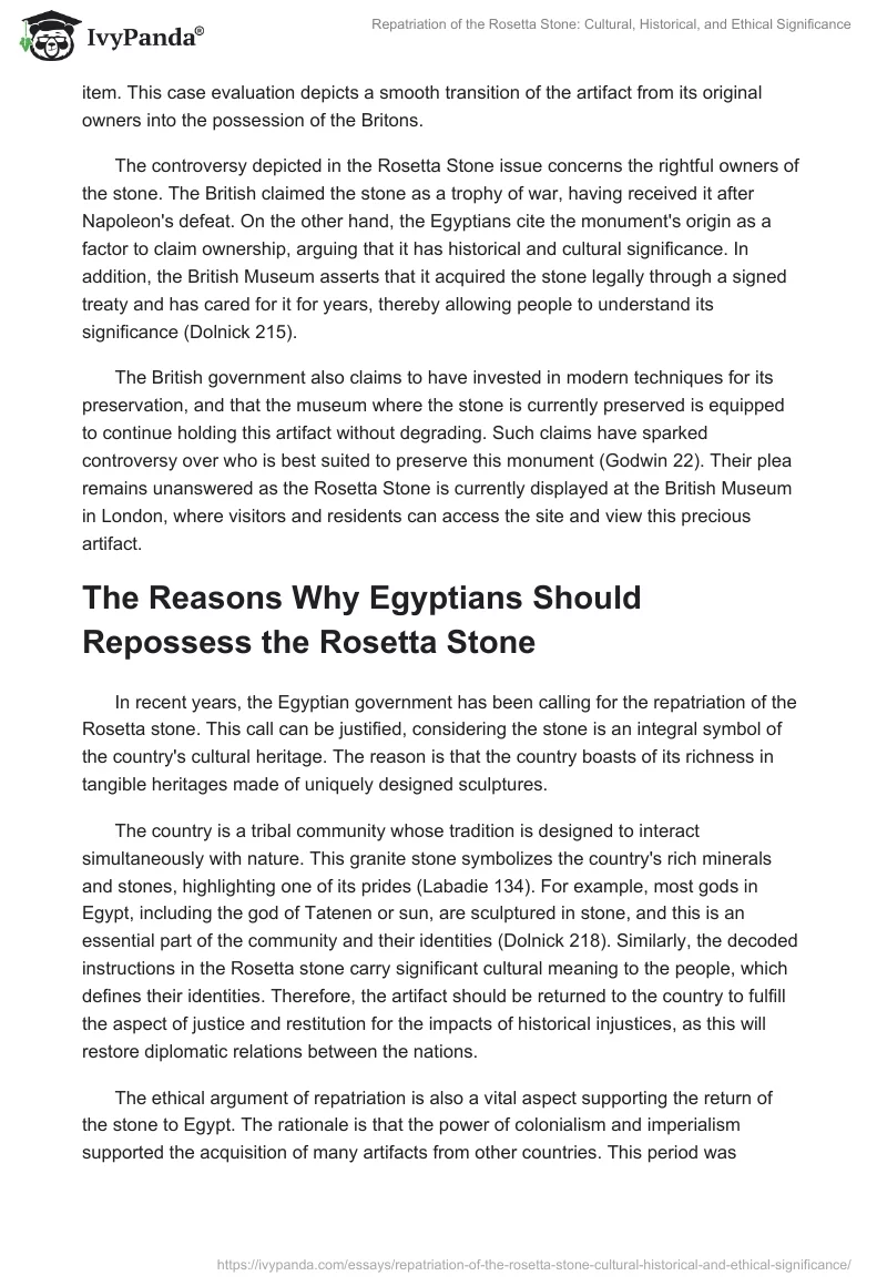 Repatriation of the Rosetta Stone: Cultural, Historical, and Ethical Significance. Page 2