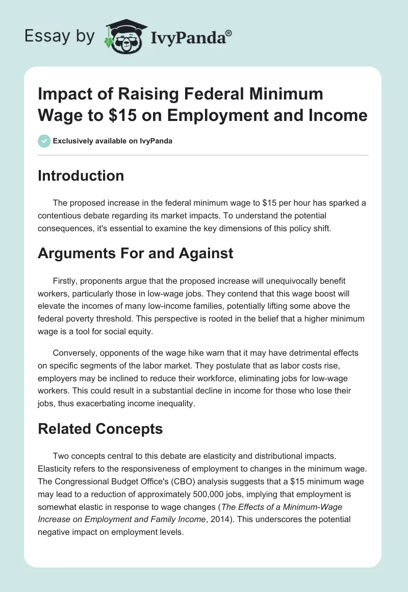Impact of Raising Federal Minimum Wage to $15 on Employment and Income. Page 1