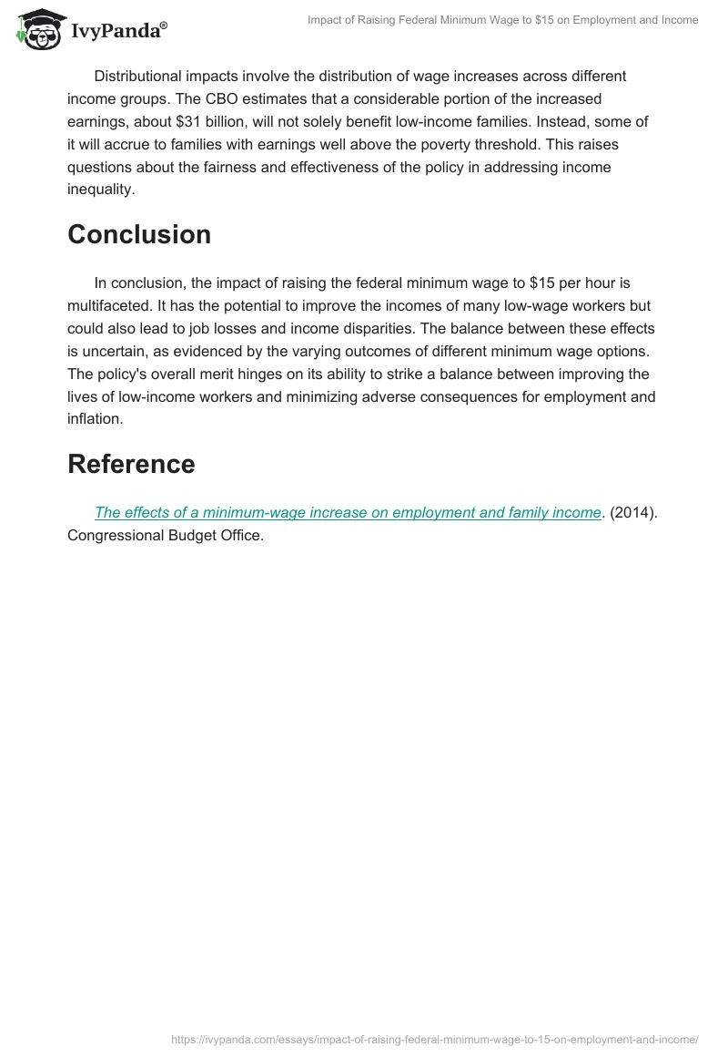 Impact of Raising Federal Minimum Wage to $15 on Employment and Income. Page 2