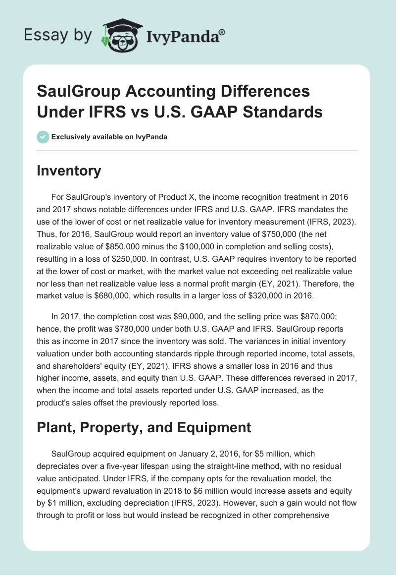 SaulGroup Accounting Differences Under IFRS vs U.S. GAAP Standards. Page 1
