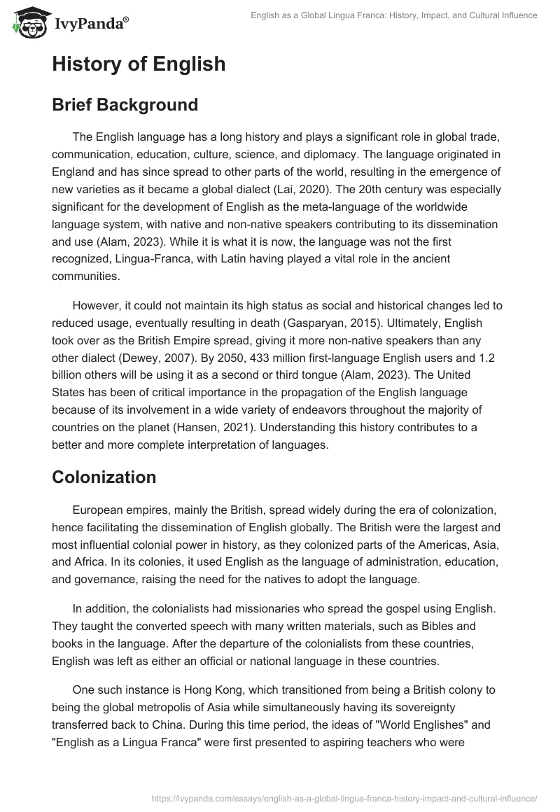 English as a Global Lingua Franca: History, Impact, and Cultural Influence. Page 2