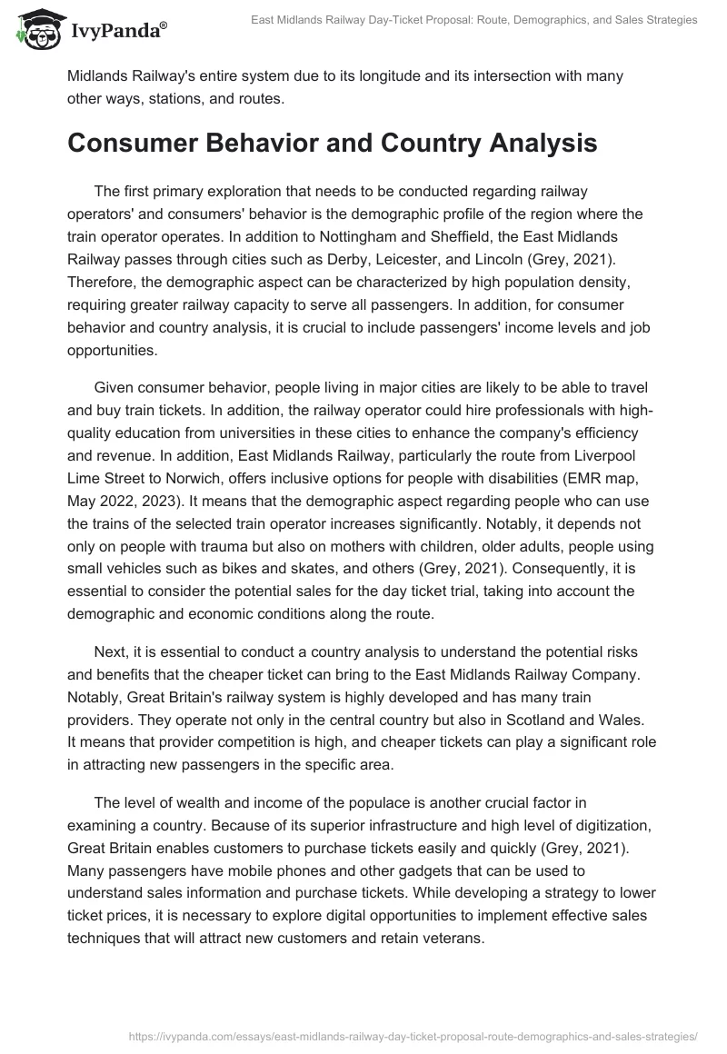 East Midlands Railway Day-Ticket Proposal: Route, Demographics, and Sales Strategies. Page 2