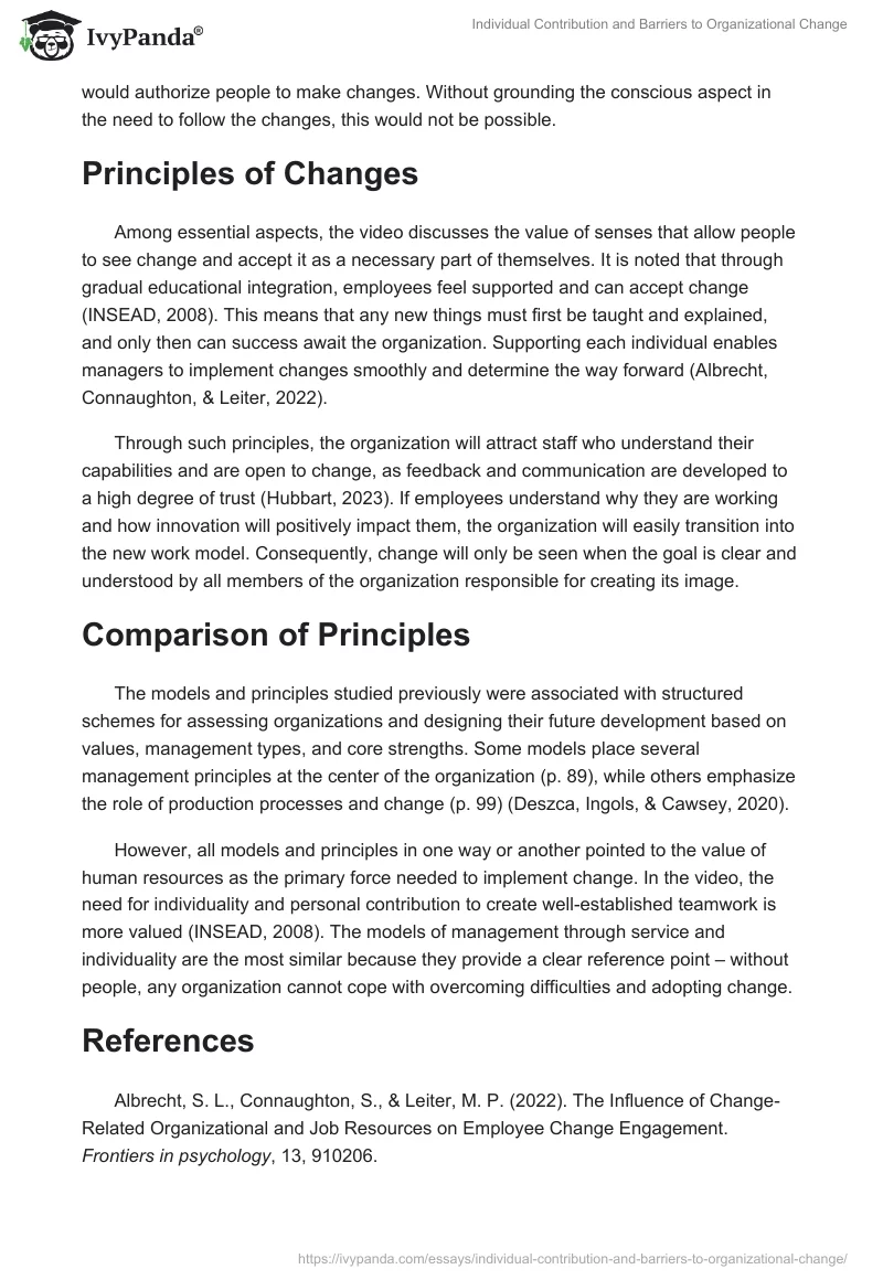 Individual Contribution and Barriers to Organizational Change. Page 2