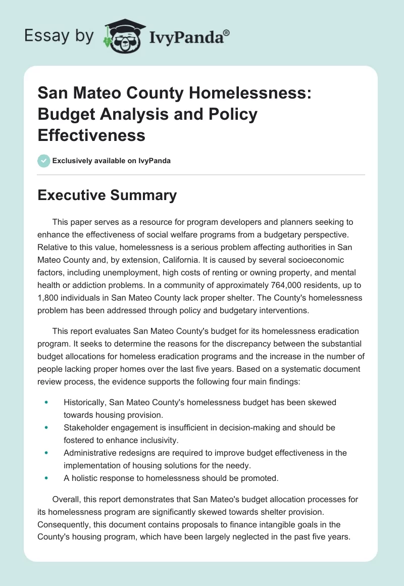 San Mateo County Homelessness: Budget Analysis and Policy Effectiveness. Page 1