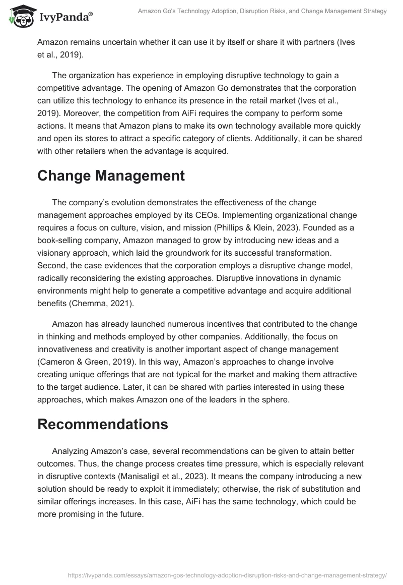 Amazon Go's Technology Adoption, Disruption Risks, and Change Management Strategy. Page 2