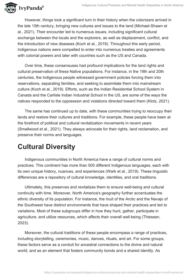 Indigenous Cultural Practices and Mental Health Disparities in North America. Page 2