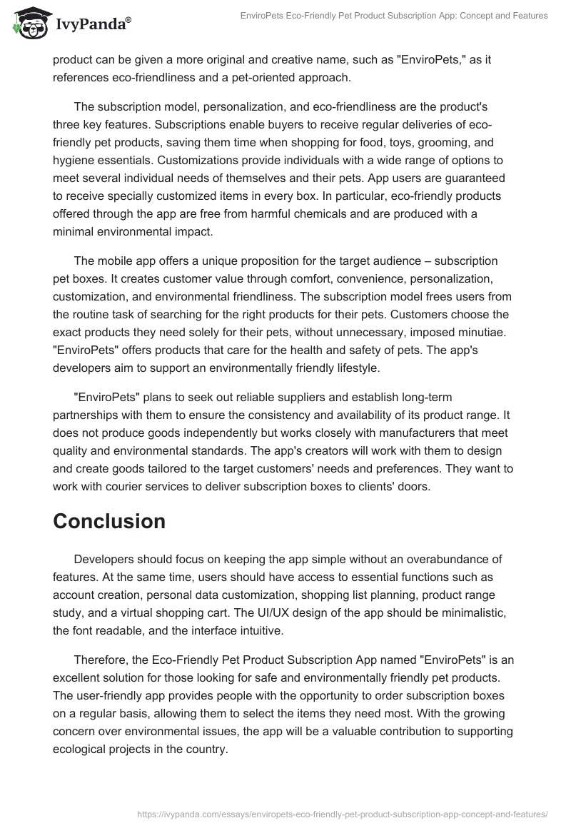 EnviroPets Eco-Friendly Pet Product Subscription App: Concept and Features. Page 2