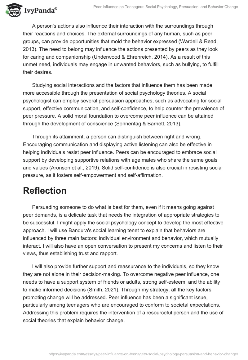 Peer Influence on Teenagers: Social Psychology, Persuasion, and Behavior Change. Page 2