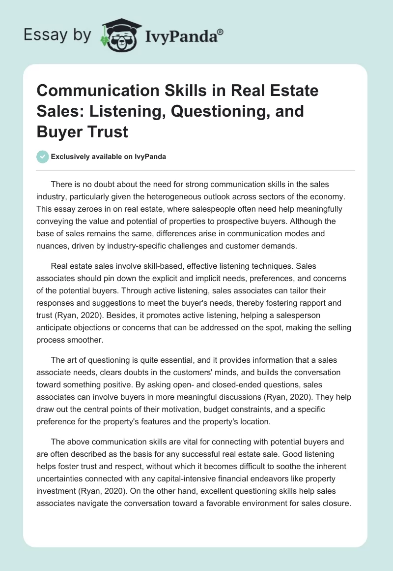 Communication Skills in Real Estate Sales: Listening, Questioning, and Buyer Trust. Page 1