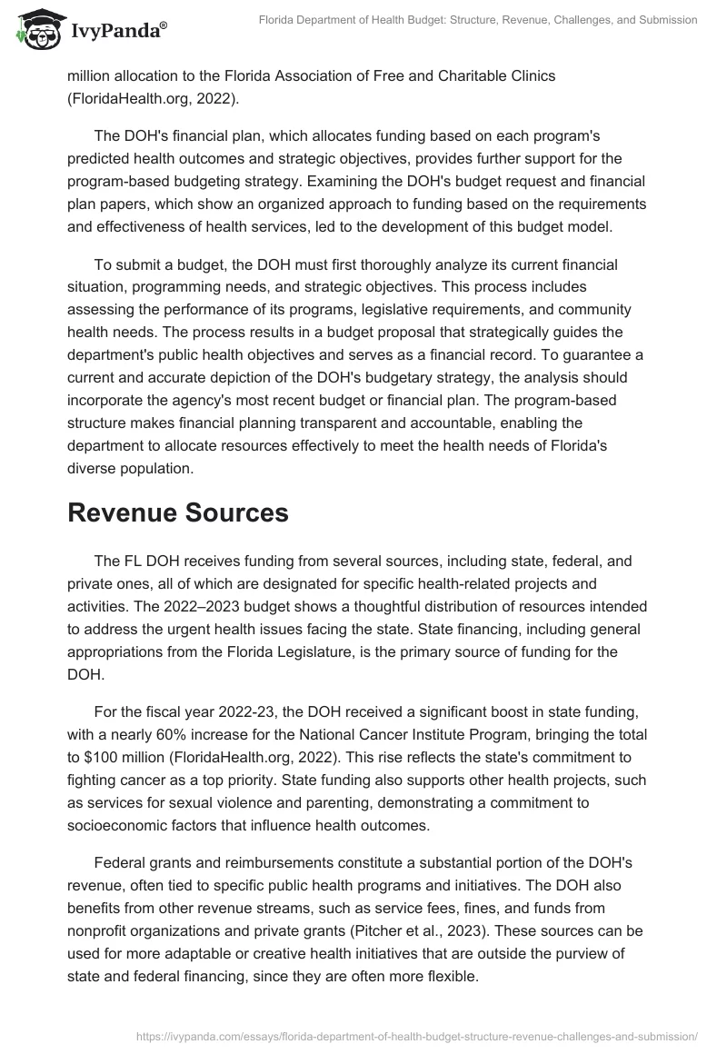 Florida Department of Health Budget: Structure, Revenue, Challenges, and Submission. Page 2
