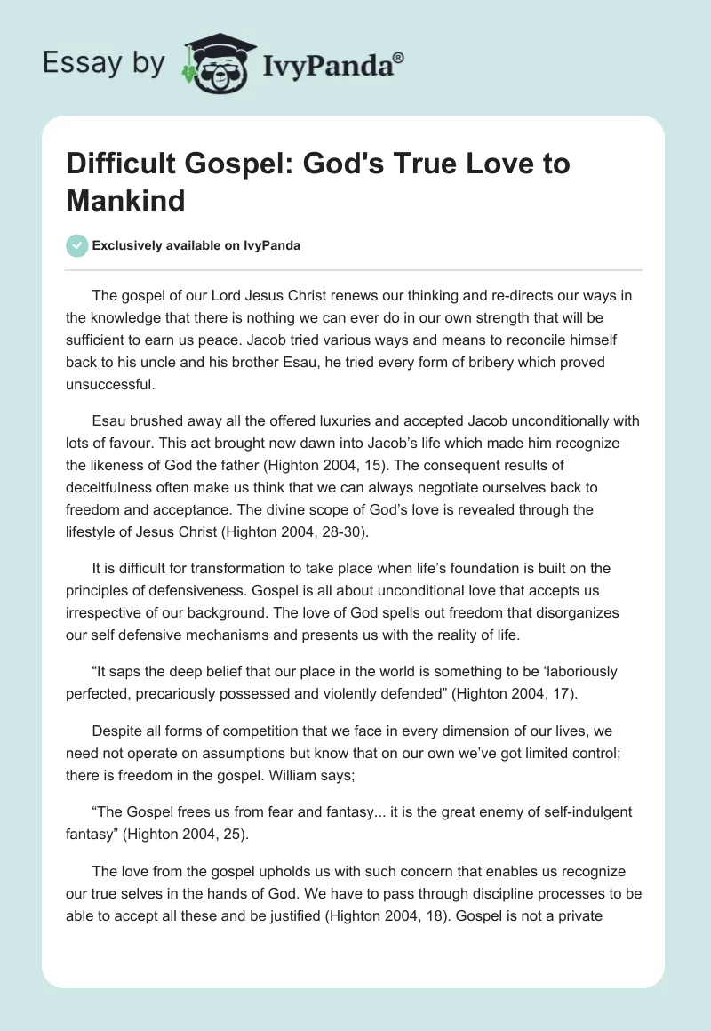 Difficult Gospel: God's True Love to Mankind. Page 1