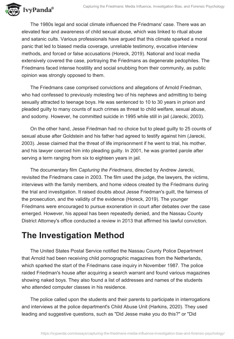 Capturing the Friedmans: Media Influence, Investigation Bias, and Forensic Psychology. Page 2