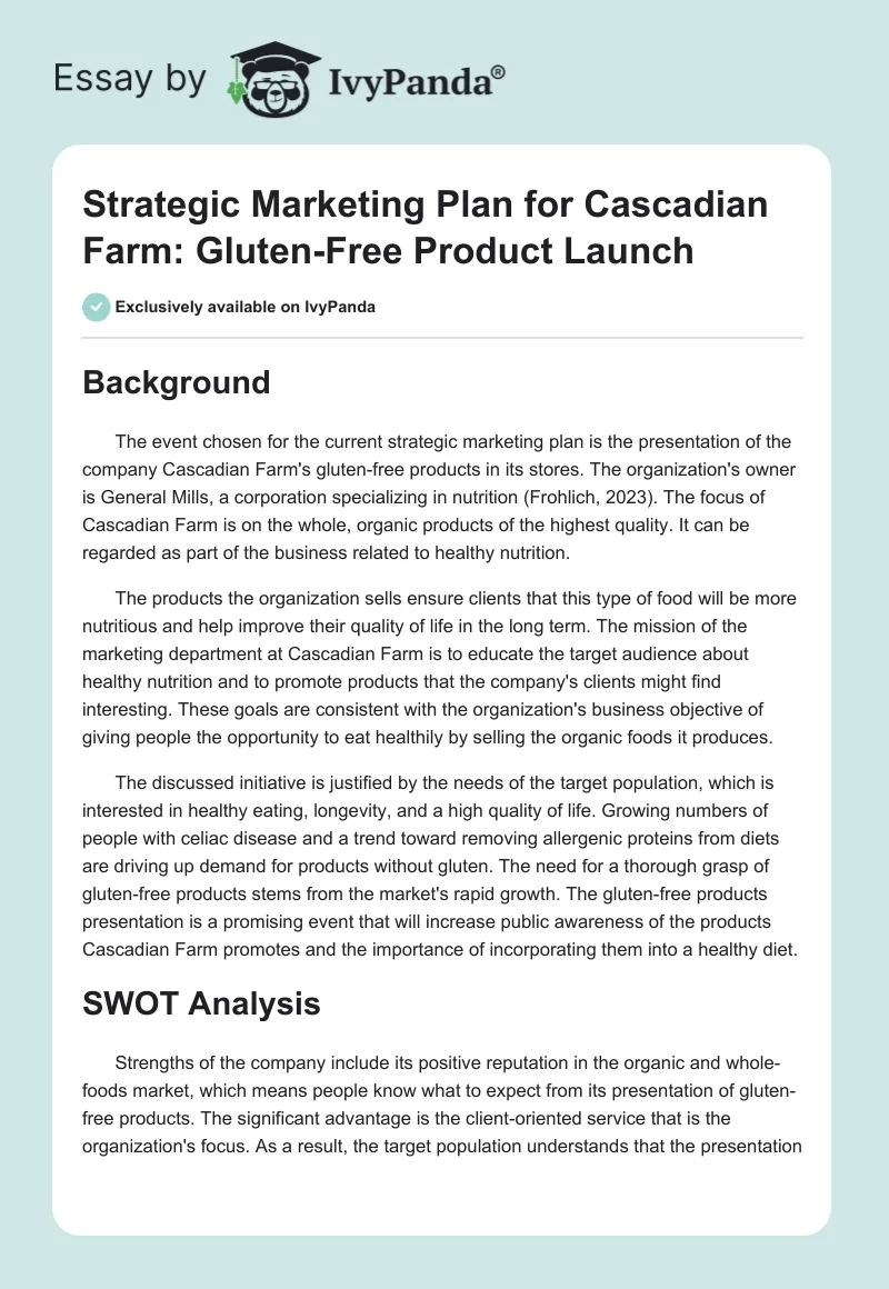 Strategic Marketing Plan for Cascadian Farm: Gluten-Free Product Launch. Page 1