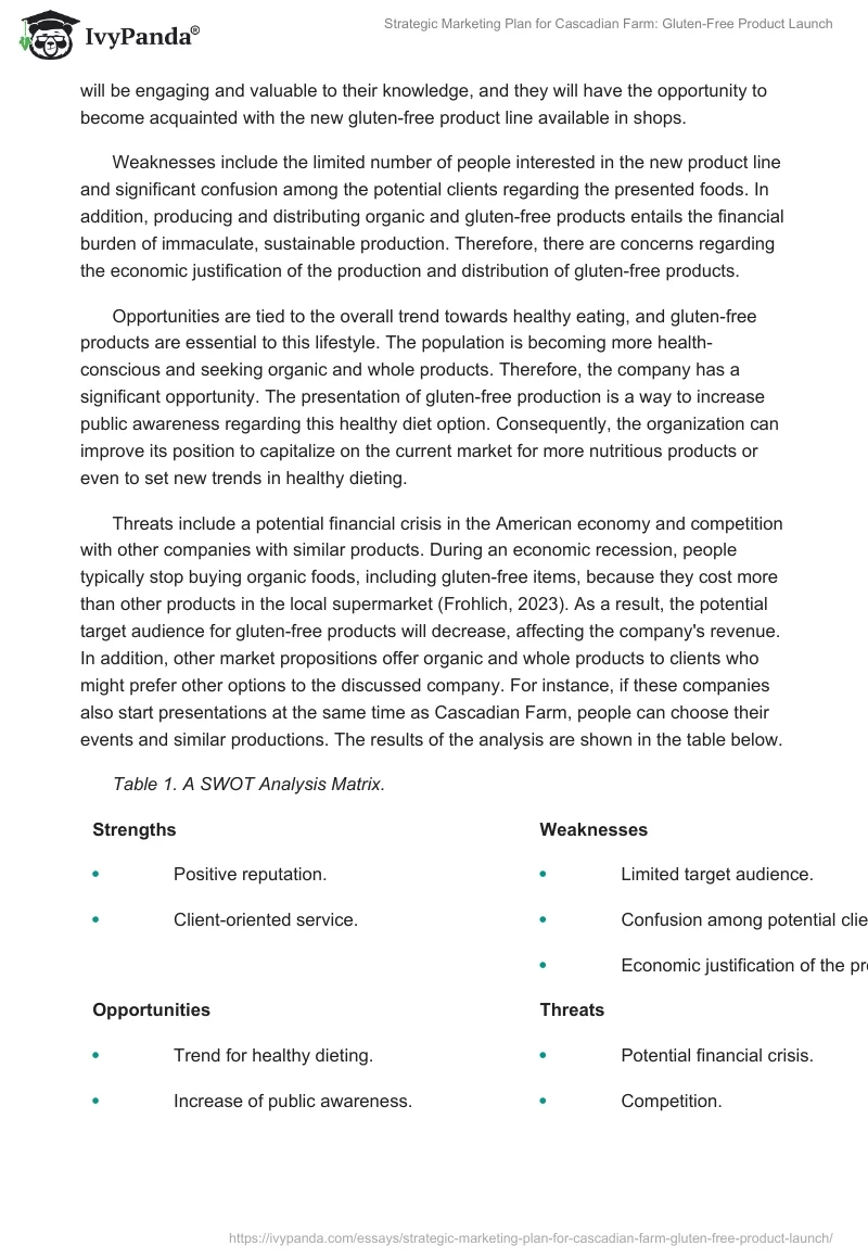 Strategic Marketing Plan for Cascadian Farm: Gluten-Free Product Launch. Page 2