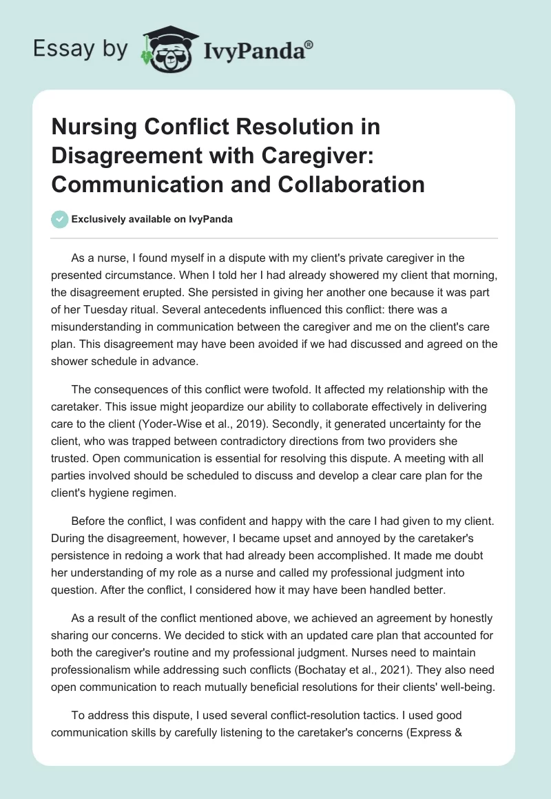 Nursing Conflict Resolution in Disagreement with Caregiver: Communication and Collaboration. Page 1