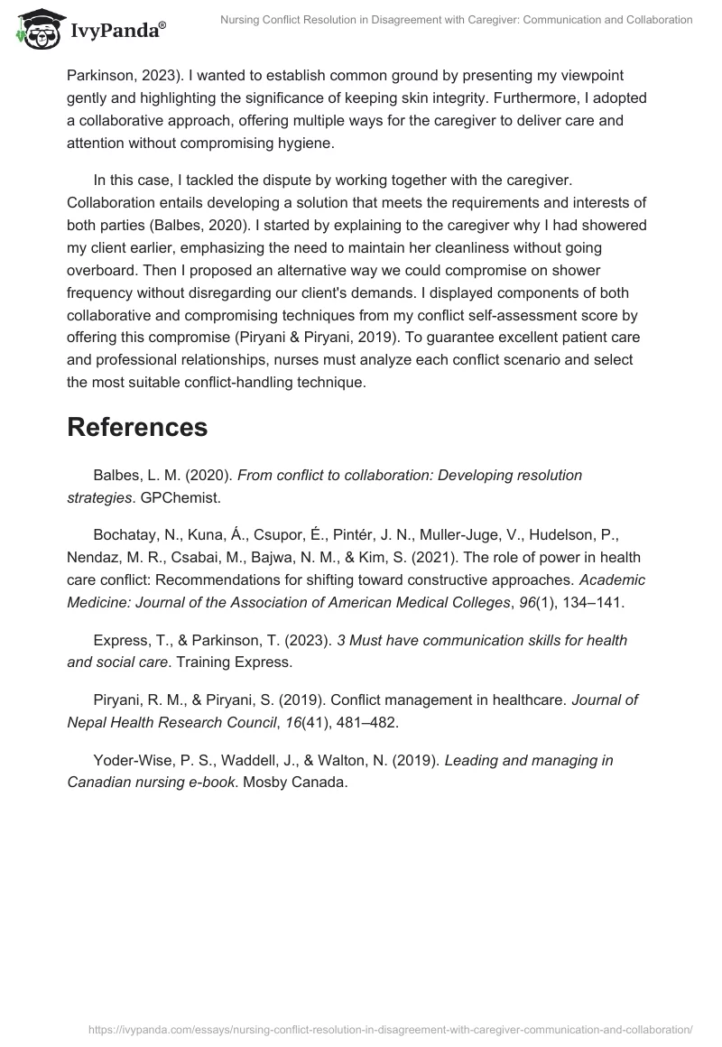 Nursing Conflict Resolution in Disagreement with Caregiver: Communication and Collaboration. Page 2