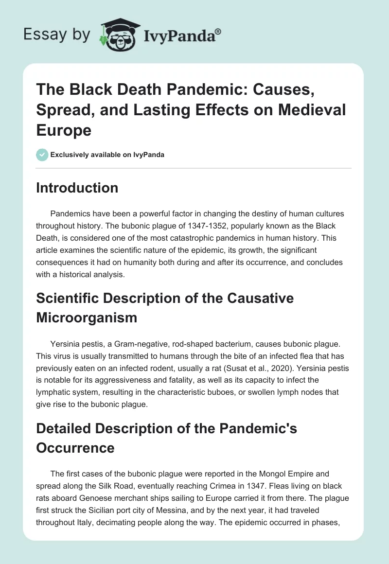 The Black Death Pandemic: Causes, Spread, and Lasting Effects on Medieval Europe. Page 1