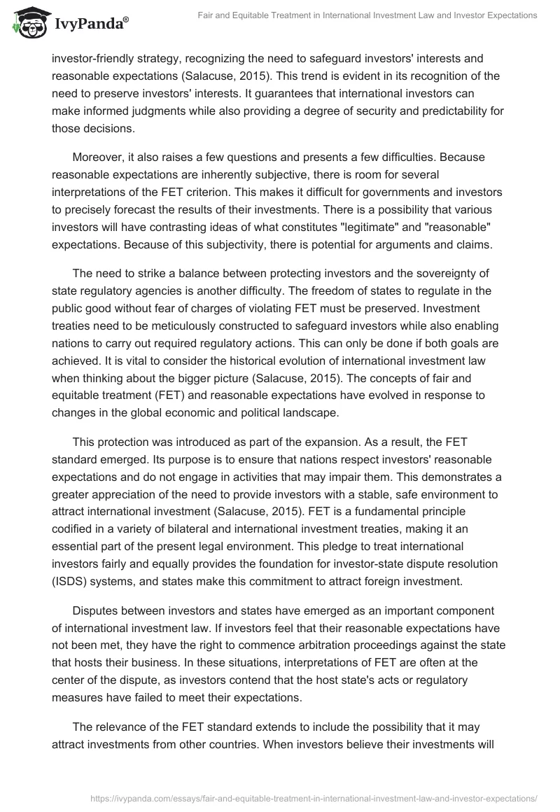 Fair and Equitable Treatment in International Investment Law and Investor Expectations. Page 2