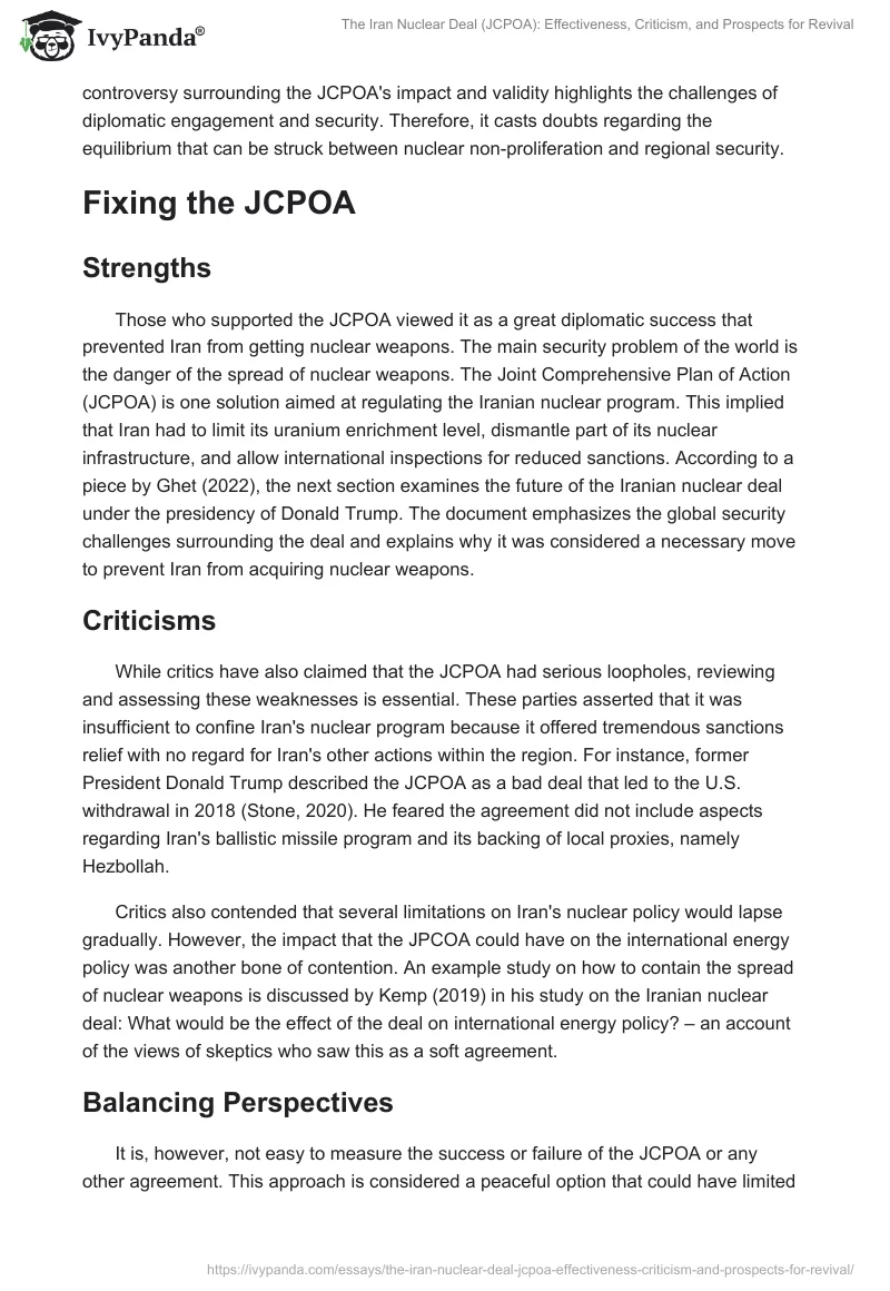 The Iran Nuclear Deal (JCPOA): Effectiveness, Criticism, and Prospects for Revival. Page 2