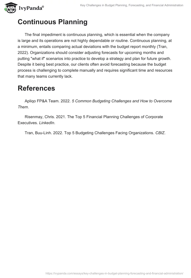Key Challenges in Budget Planning, Forecasting, and Financial Administration. Page 2