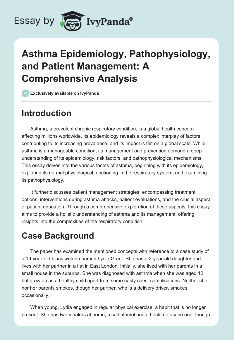Asthma Epidemiology, Pathophysiology, and Patient Management: A Comprehensive Analysis. Page 1