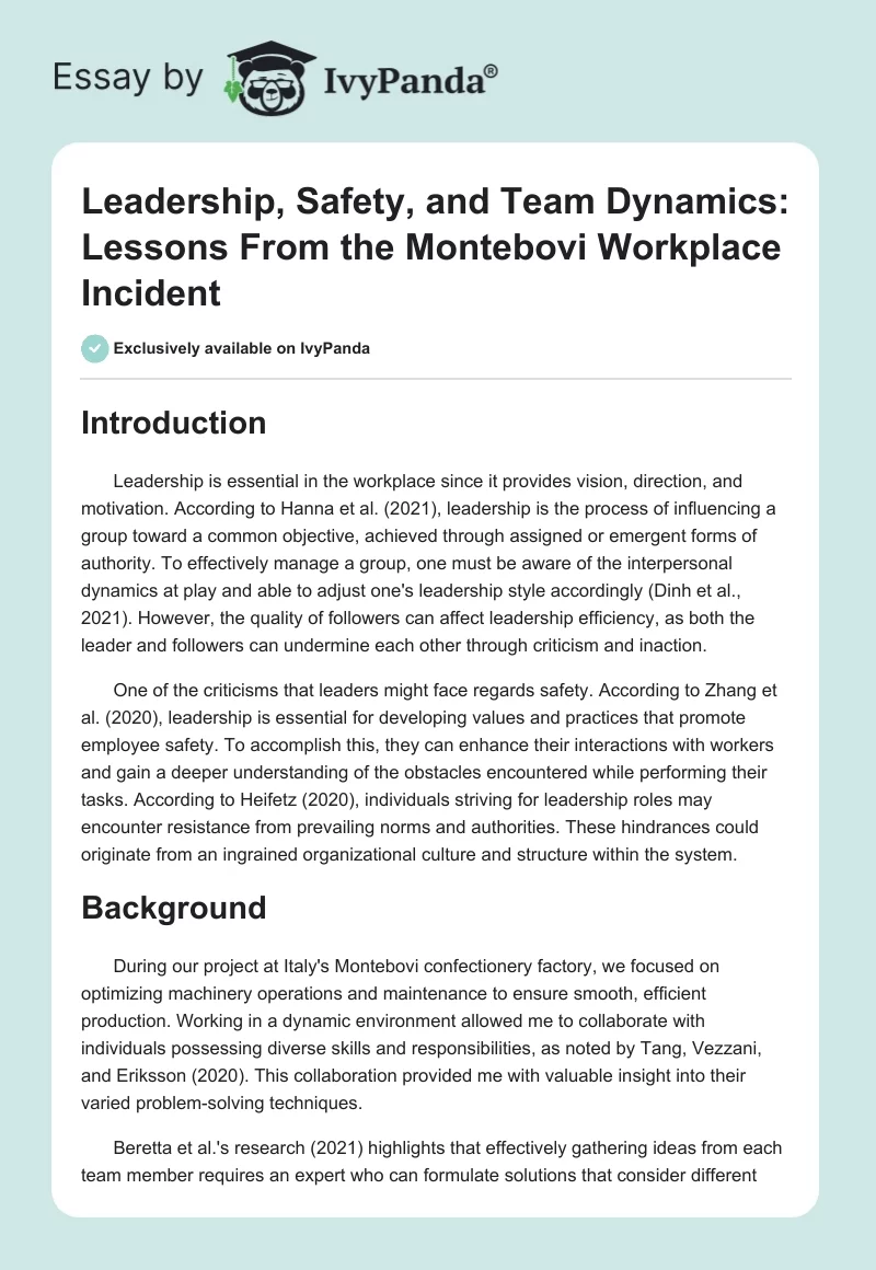 Leadership, Safety, and Team Dynamics: Lessons From the Montebovi Workplace Incident. Page 1
