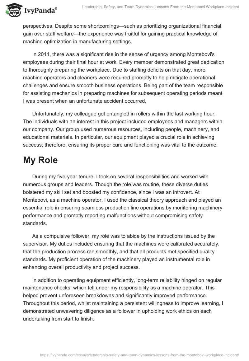 Leadership, Safety, and Team Dynamics: Lessons From the Montebovi Workplace Incident. Page 2