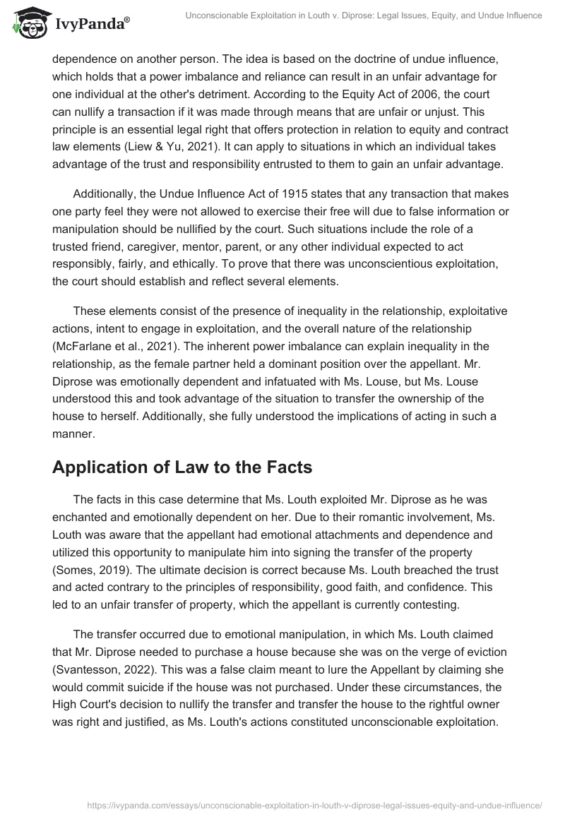 Unconscionable Exploitation in Louth v. Diprose: Legal Issues, Equity, and Undue Influence. Page 2